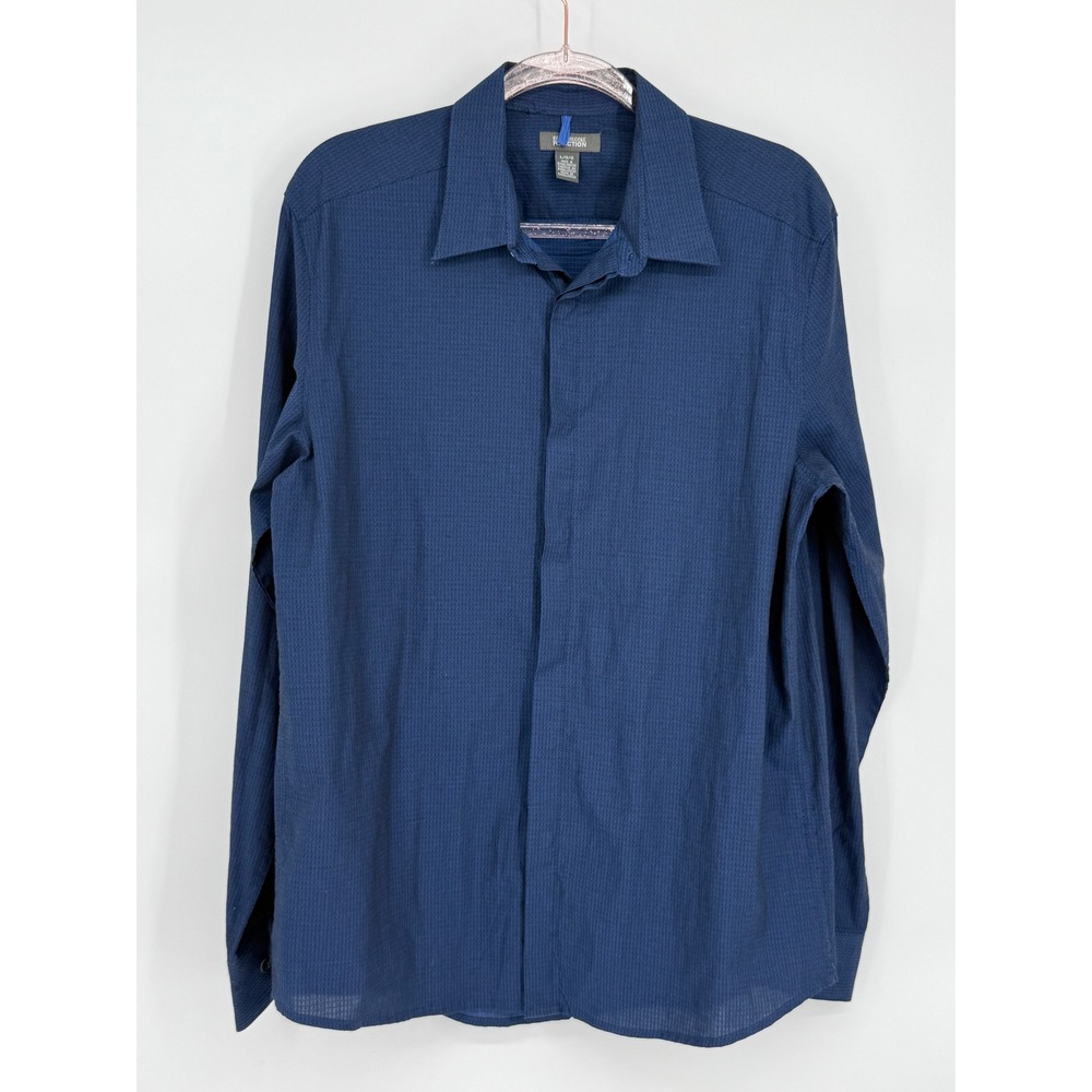Kenneth Cole Reaction Men's Sz L Navy Blue Long Sleeve Button Up Dress‎ Shirt